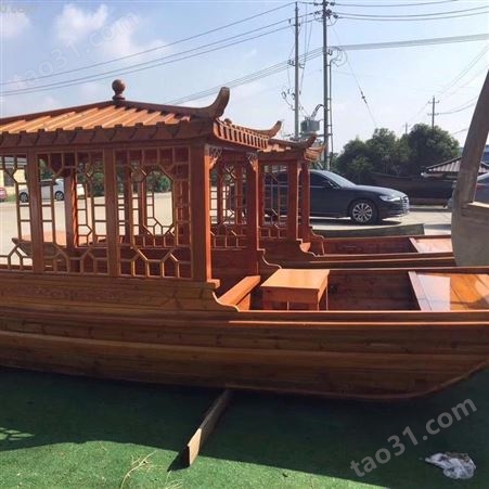 华海木船现货销售 5016仿古木船 公园手划船 观光船 亭子餐饮船